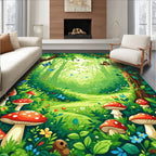 Enchanted Forest Butterfly Mushroom Design Rug