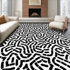 Abstract Black White Line Pattern Rug