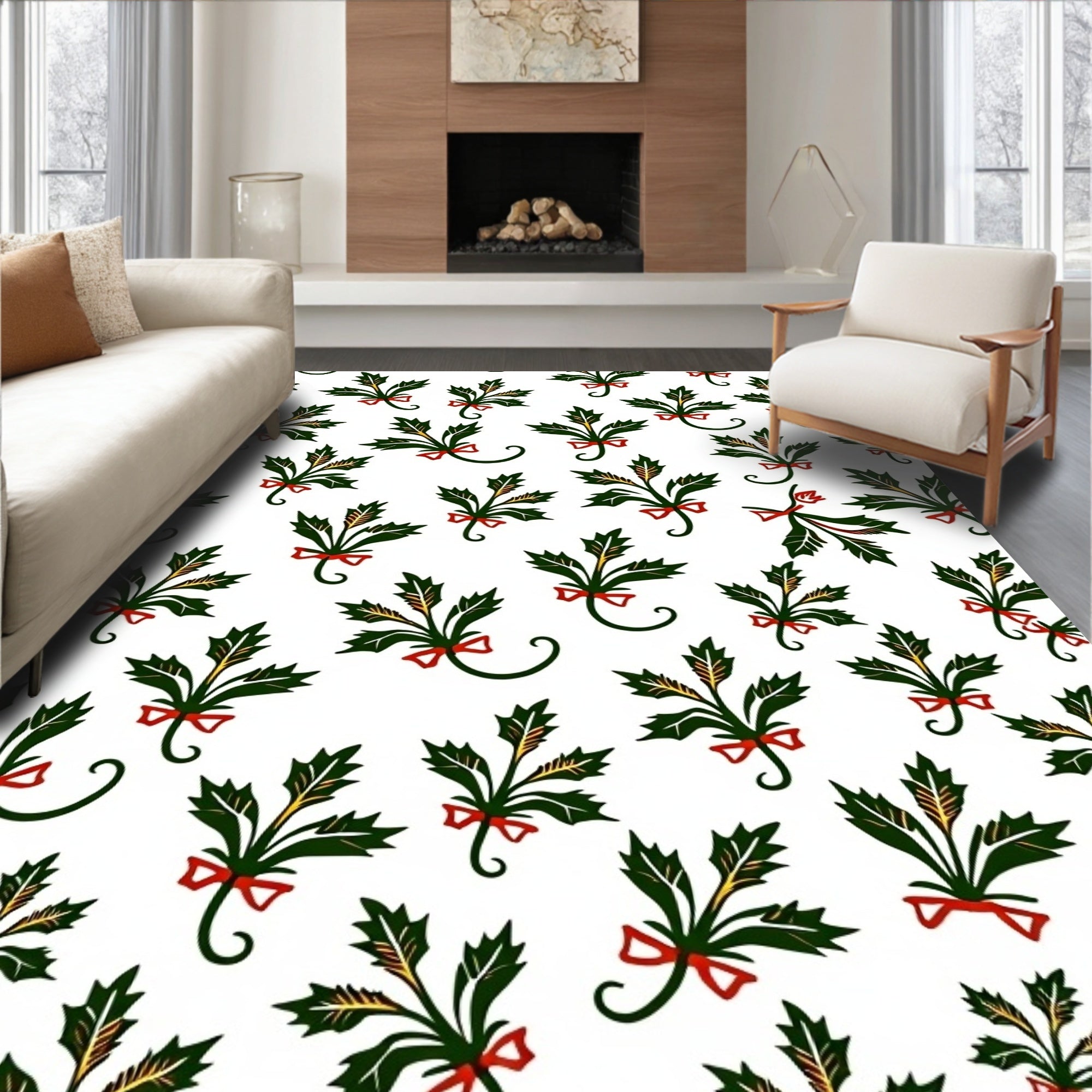 Festive Holly Berry Sprig Garland Rug