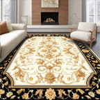 Classic Golden Floral Scroll Pattern Rug