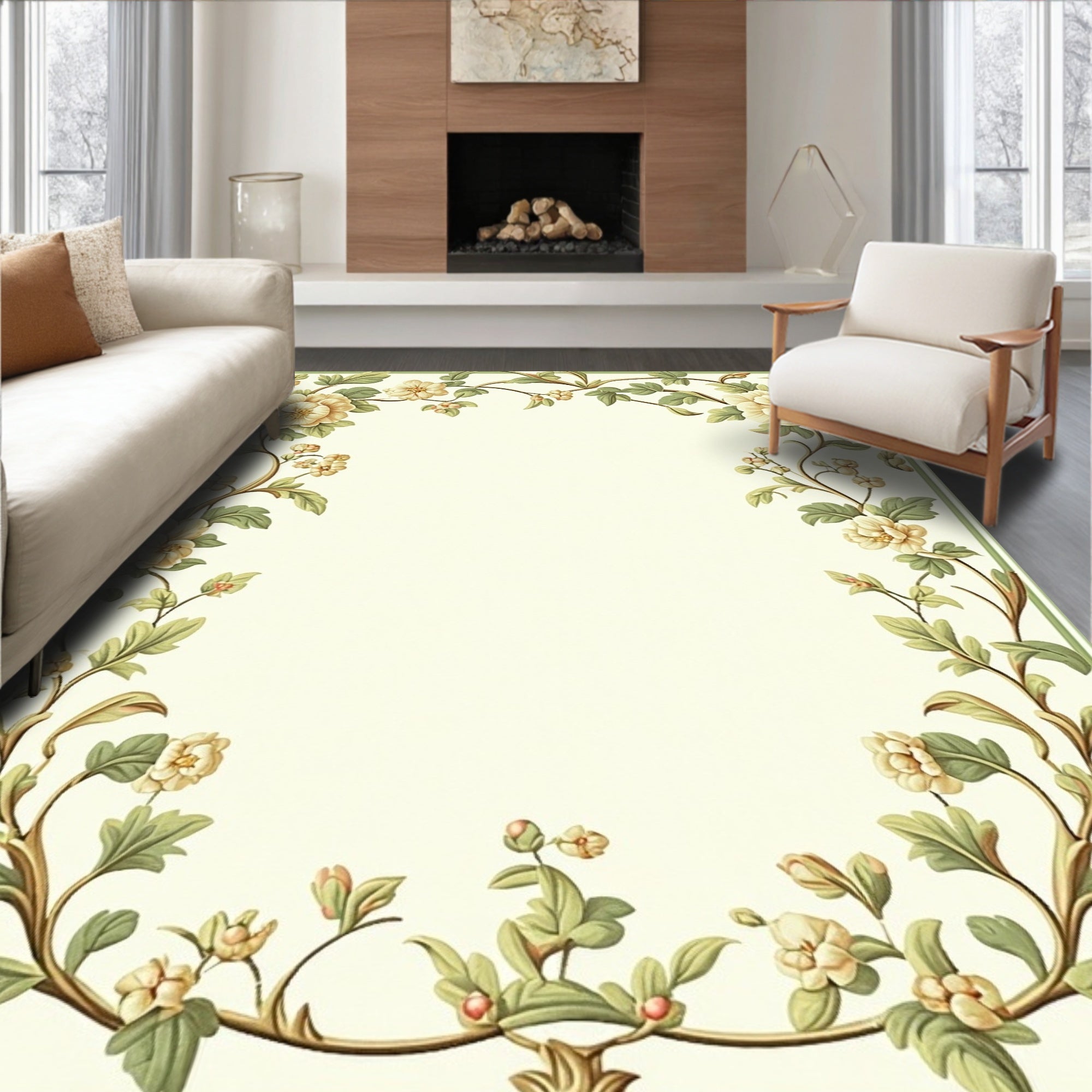 Floral Vine Border Design Rug