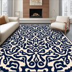 Ornate Navy Cream Scrollwork Pattern Rug