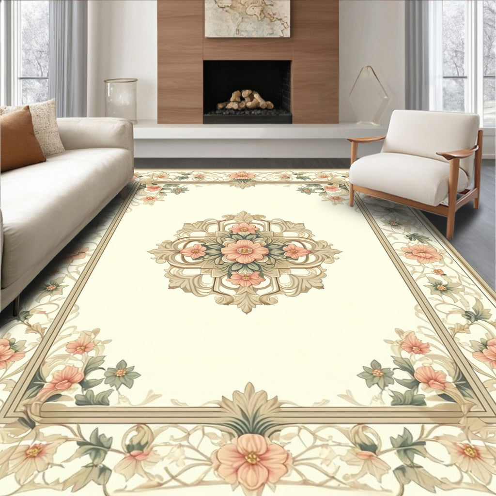 Ornate Floral Medallion Border Rug
