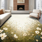 Whimsical Floral Meadow Bird Pattern Rug