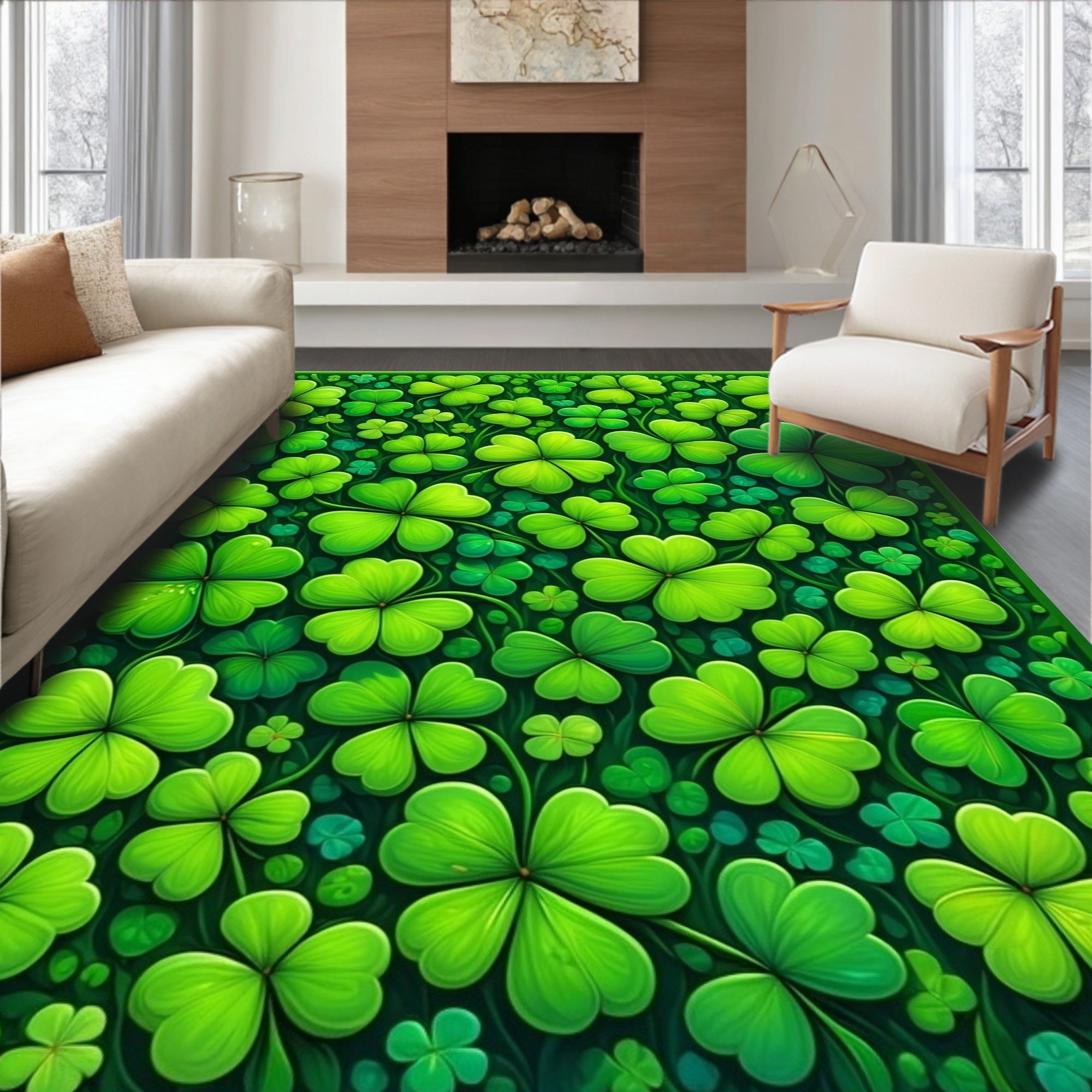 Emerald Green Clover Pattern Rug
