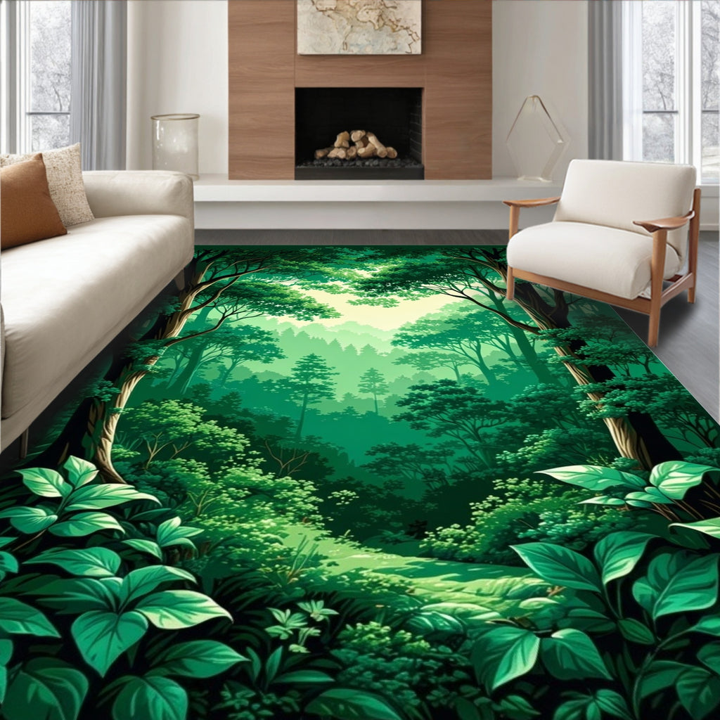Lush Green Forest Canopy Design Rug