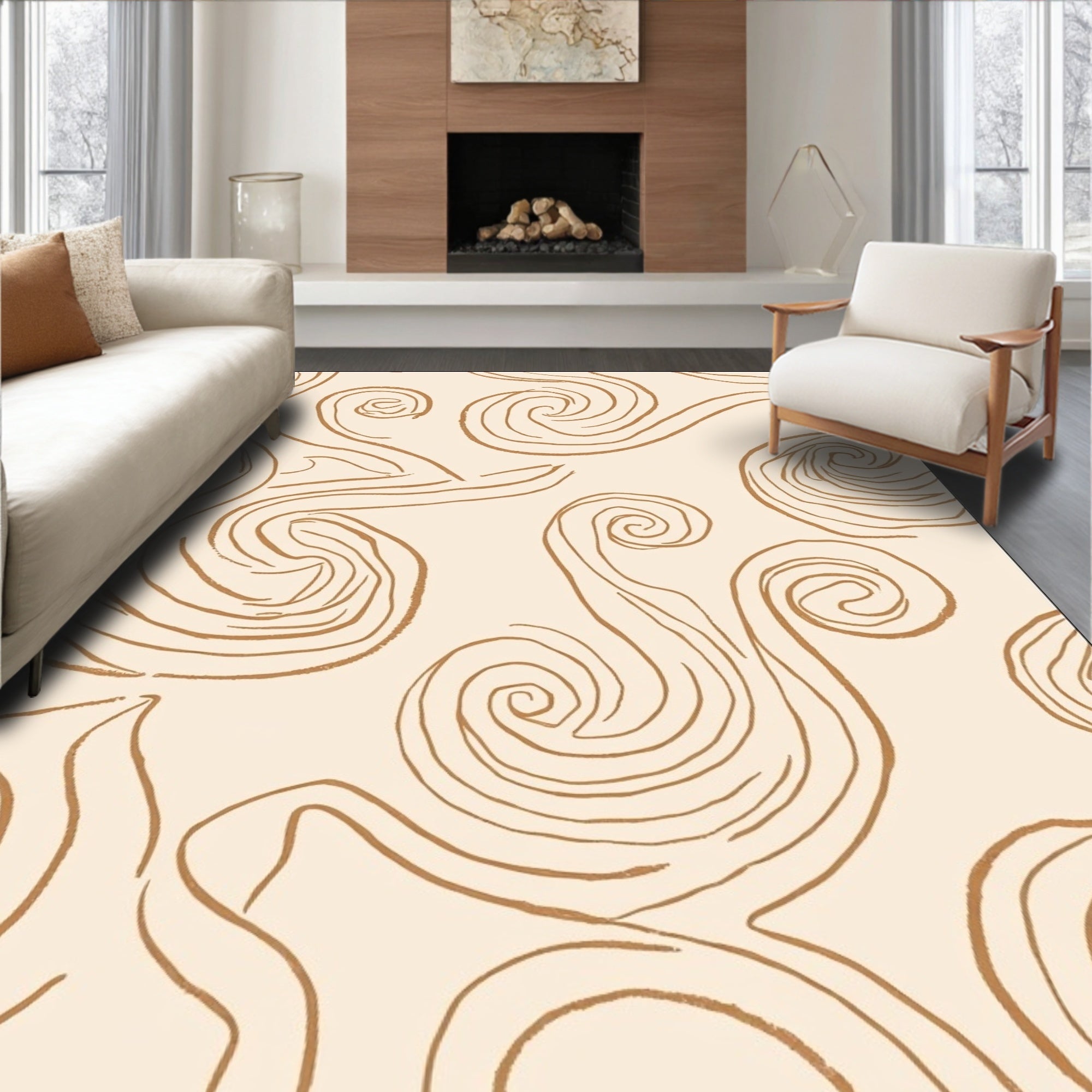 Organic Swirls Cream Gold Pattern Rug