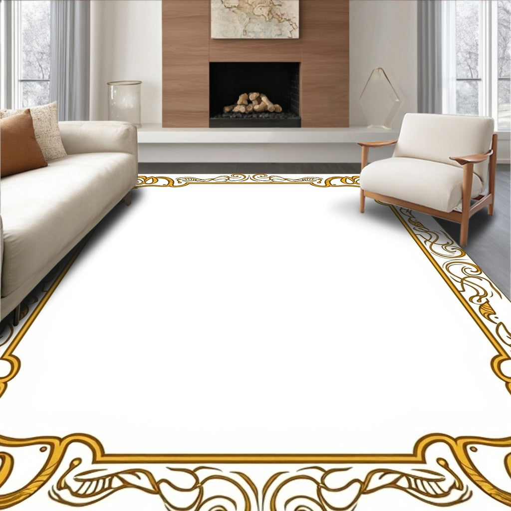 Art Nouveau Gold Floral Border Design Rug
