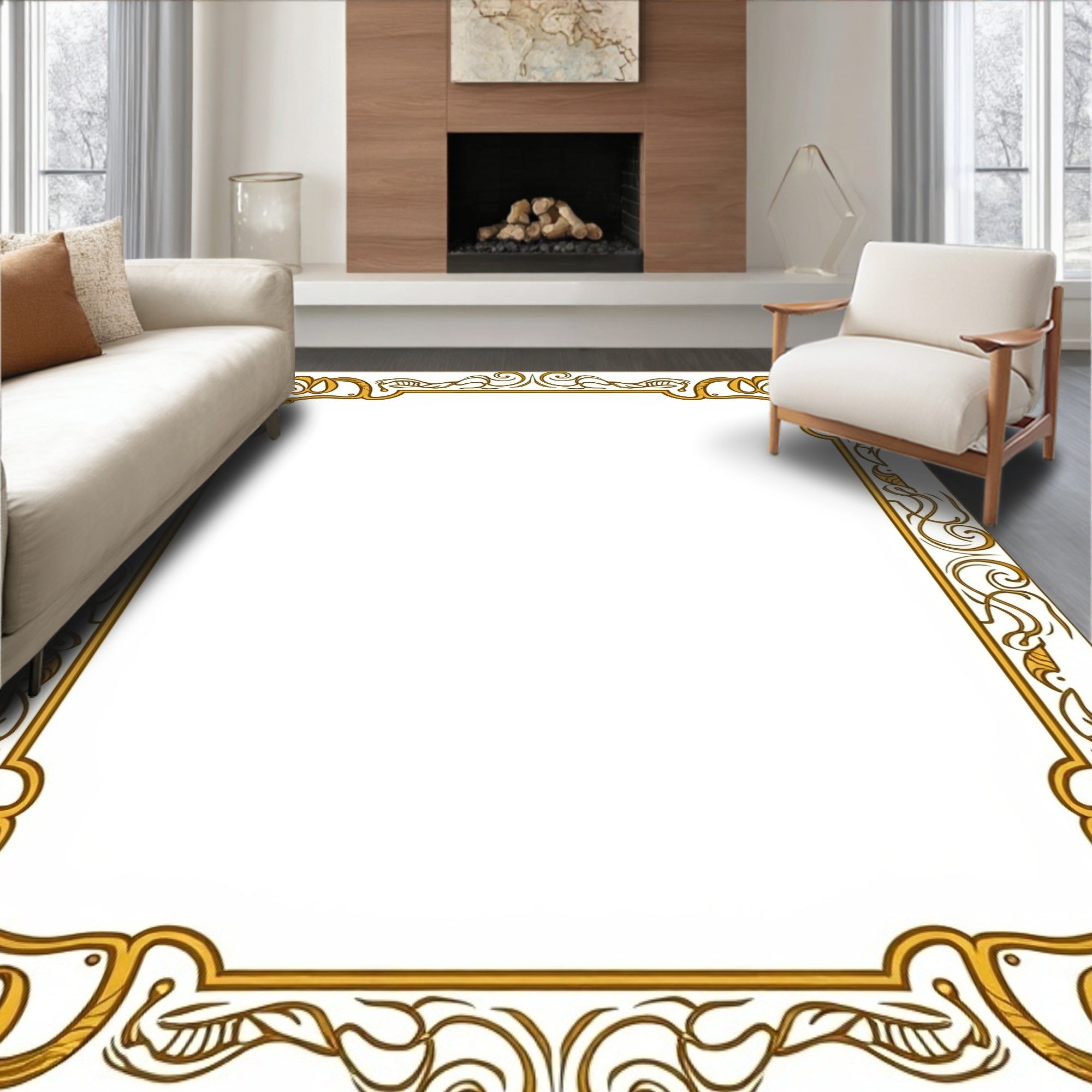 Art Nouveau Gold Floral Border Design Rug