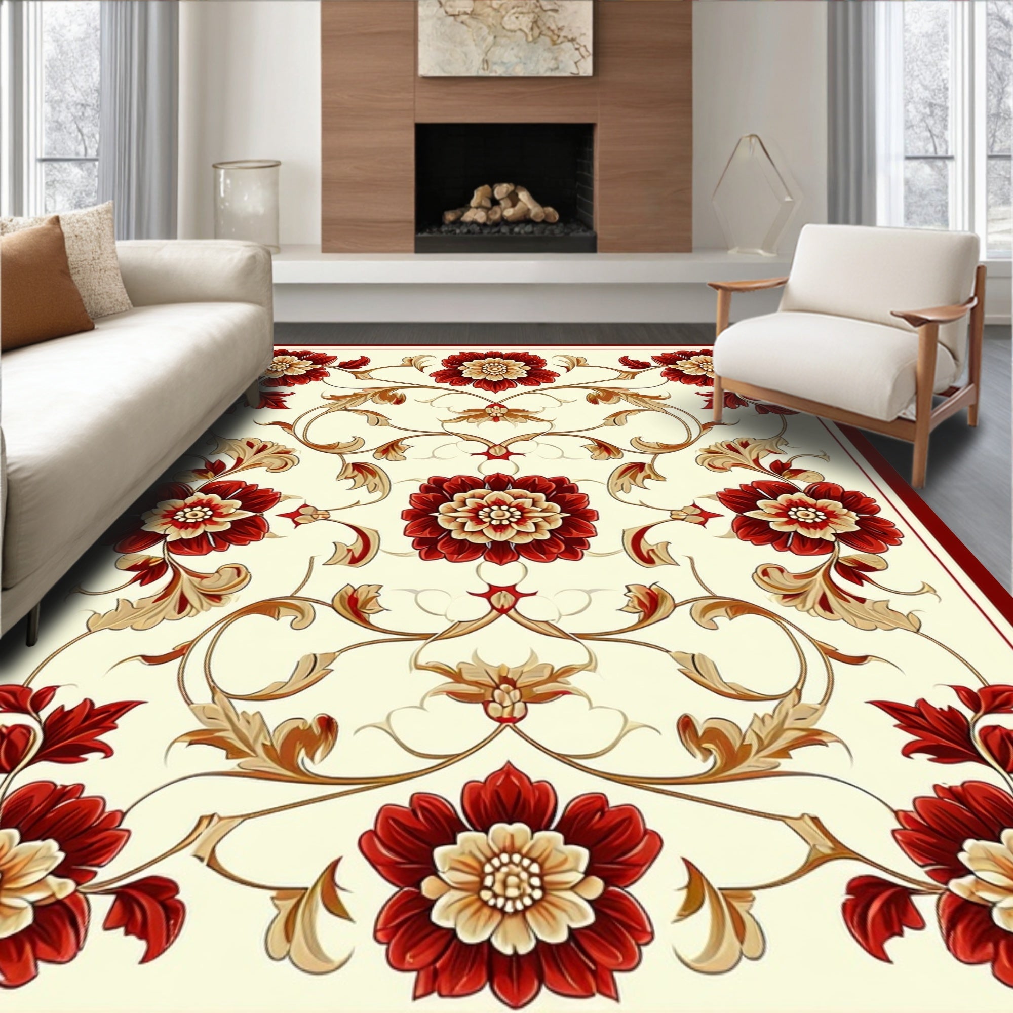 Ornate Floral Vine Pattern Rug