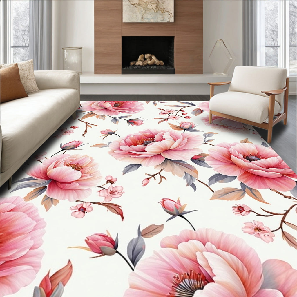 Elegant Peony Floral Pattern Rug