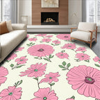 Pink Floral Outline Pattern Design Rug