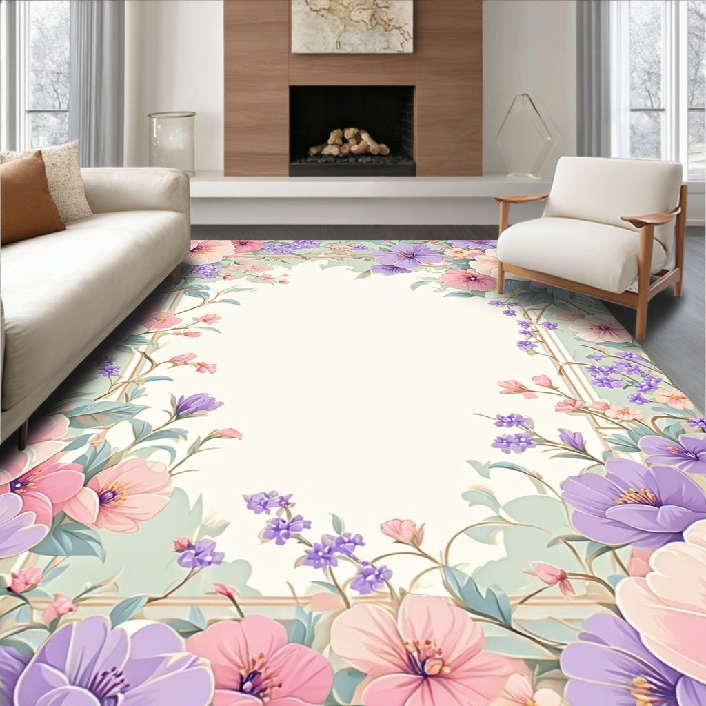 Pastel Floral Garden Frame Rug