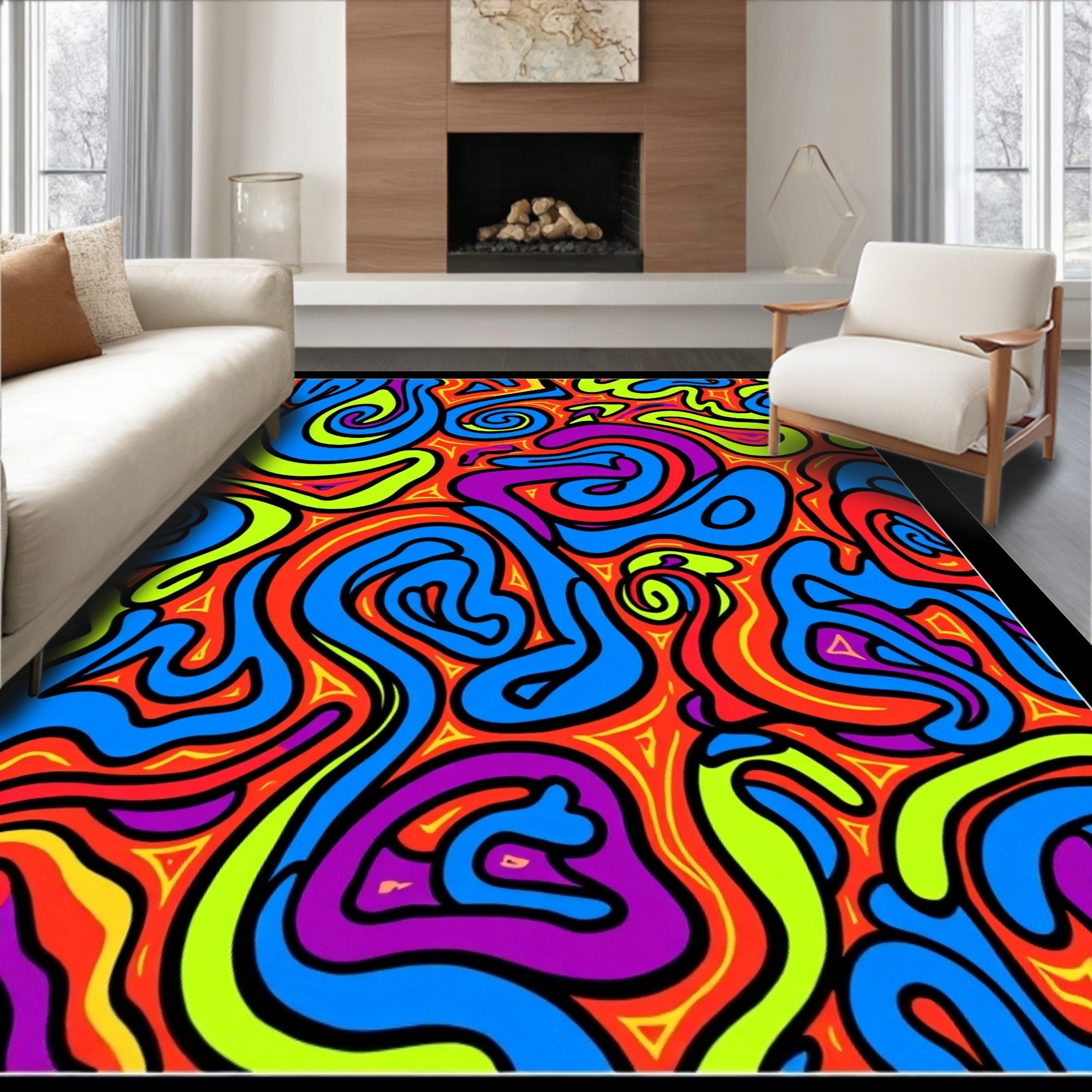 Groovy Abstract Swirls Pattern Rug