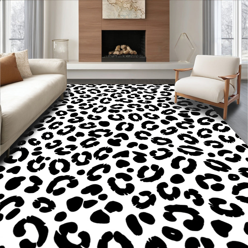 Bold Black White Animal Print Rug