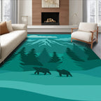 Mountain Forest Bears Scenic Design Rug