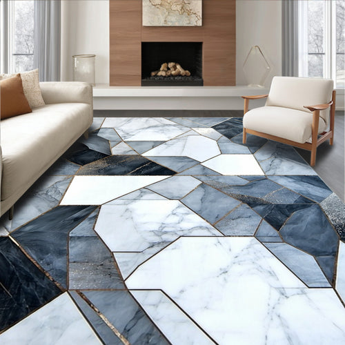 Abstract Geometric Marble Inlay Rug