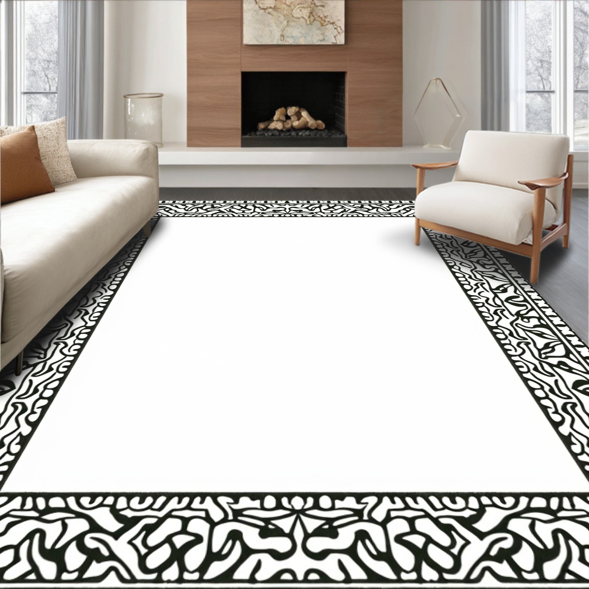 Elaborate Black and White Patterned Rug