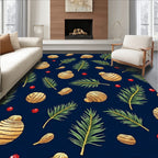 Golden Bauble Pine Leaf Holiday Rug