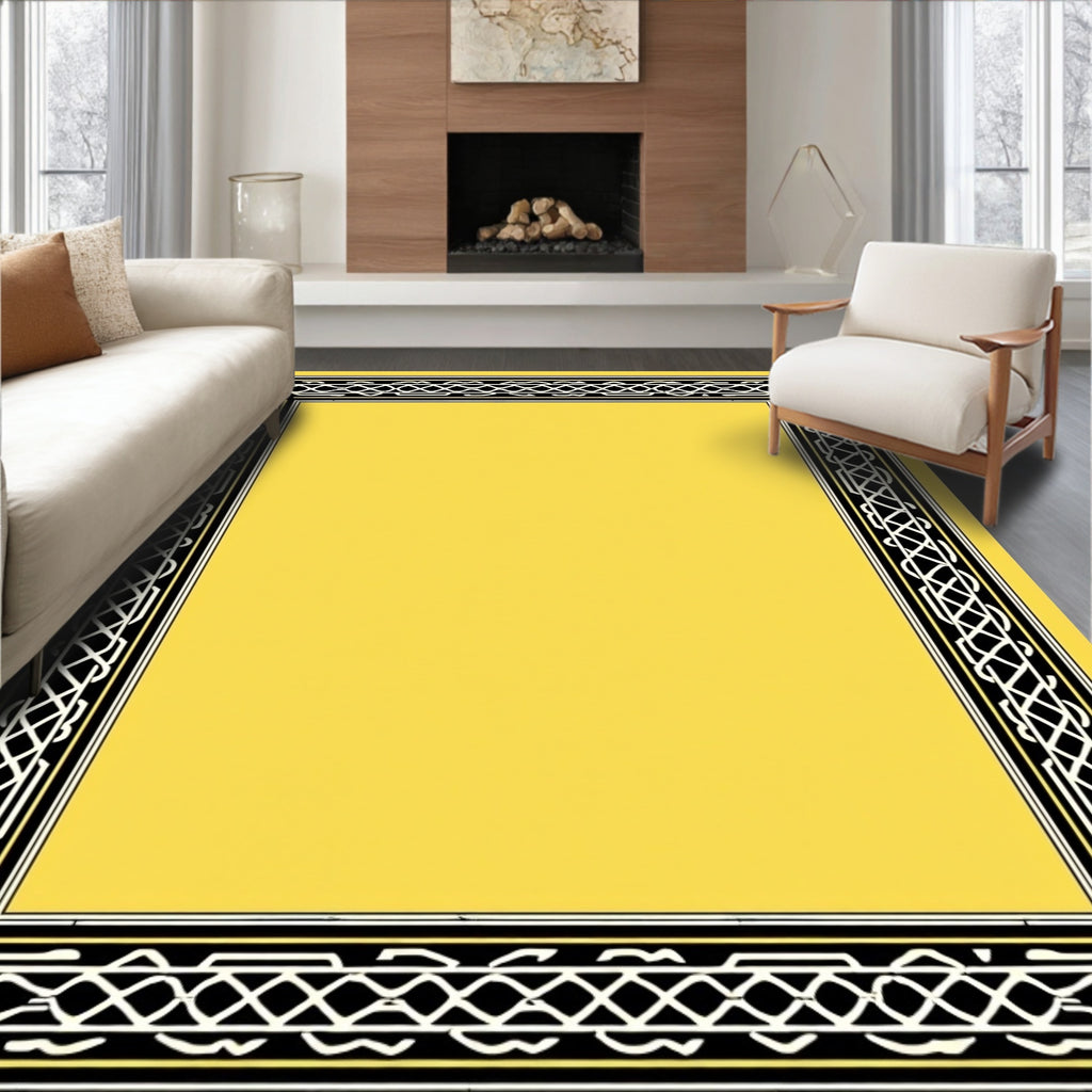 Black White Geometric Border Rug