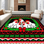 Christmas Chickens Wreath Red Green Rug