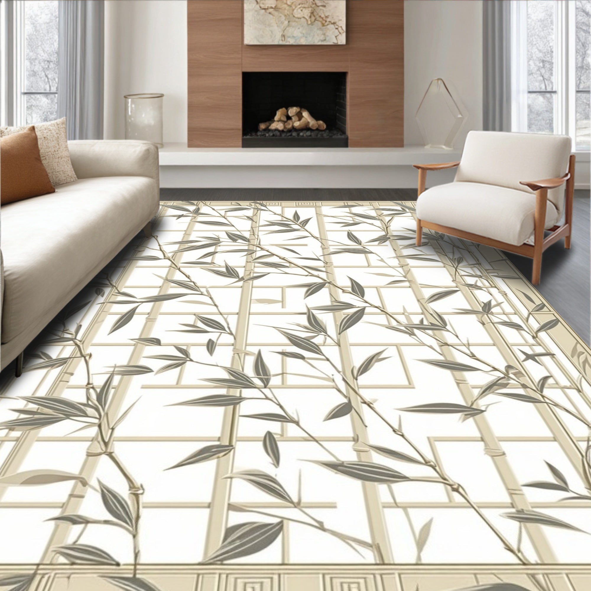 Calm Bamboo and Lattice Pattern Rug