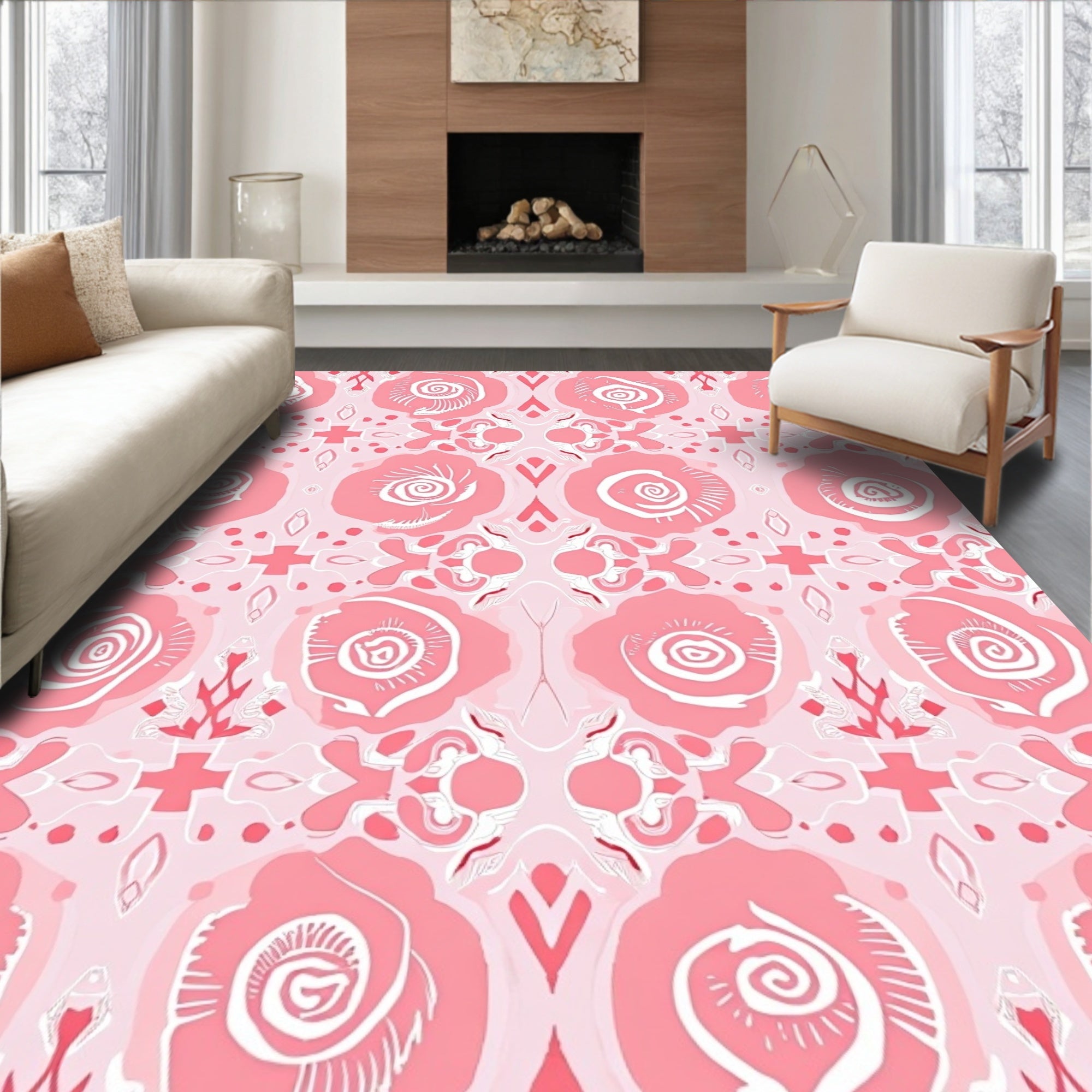 Pink Floral Abstract Pattern Rug