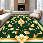 Gold Floral Scroll Patterned Design Rug