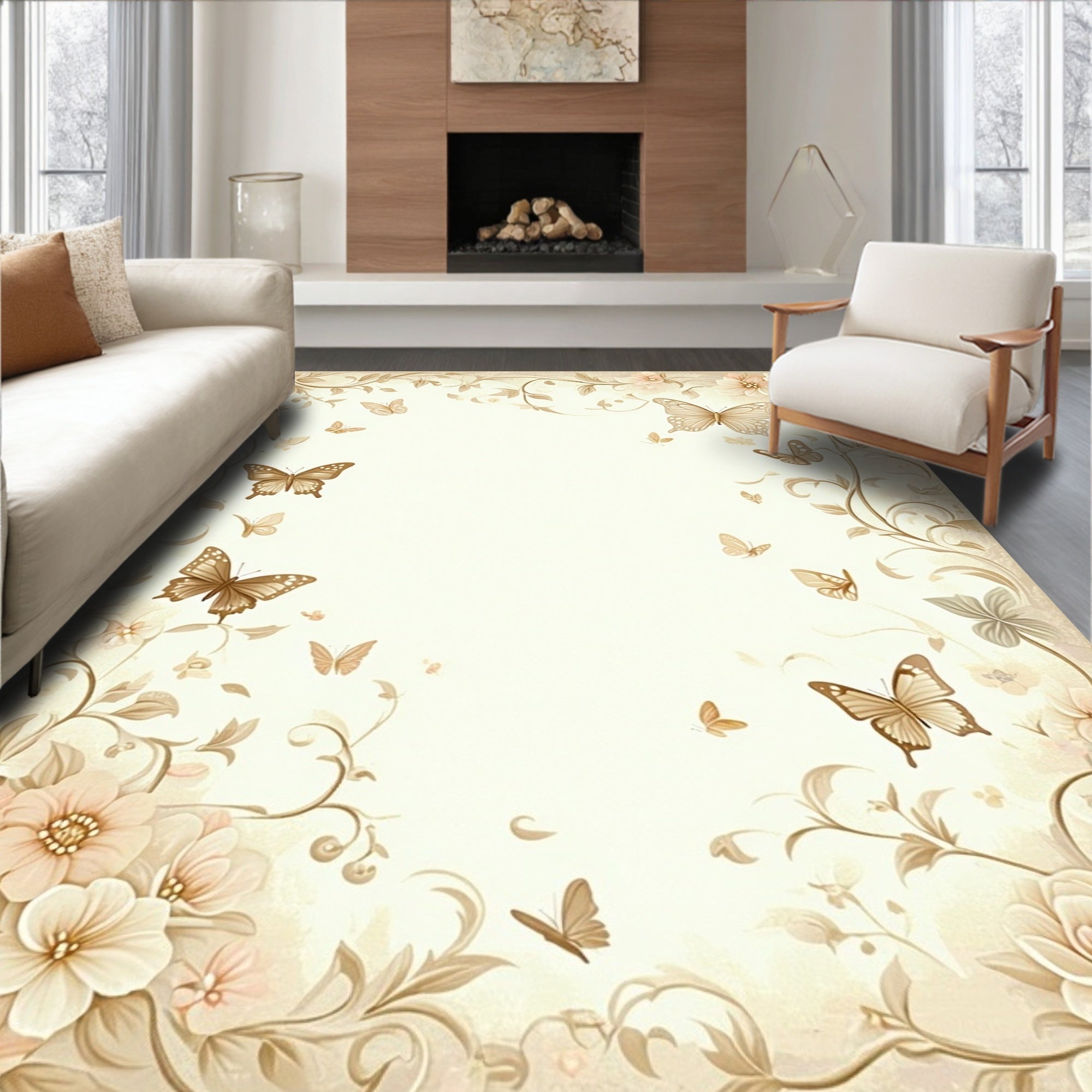 Vintage Floral Butterflies Pattern Rug