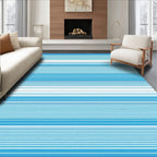 Modern Blue White Striped Pattern Rug
