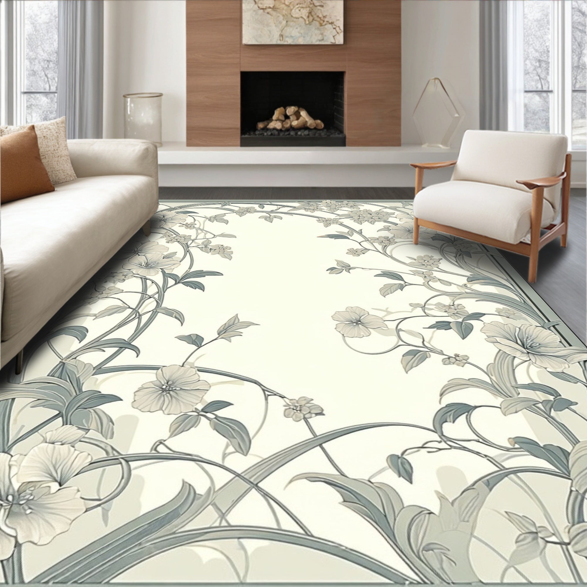 Vintage Floral Vine Scroll Design Rug