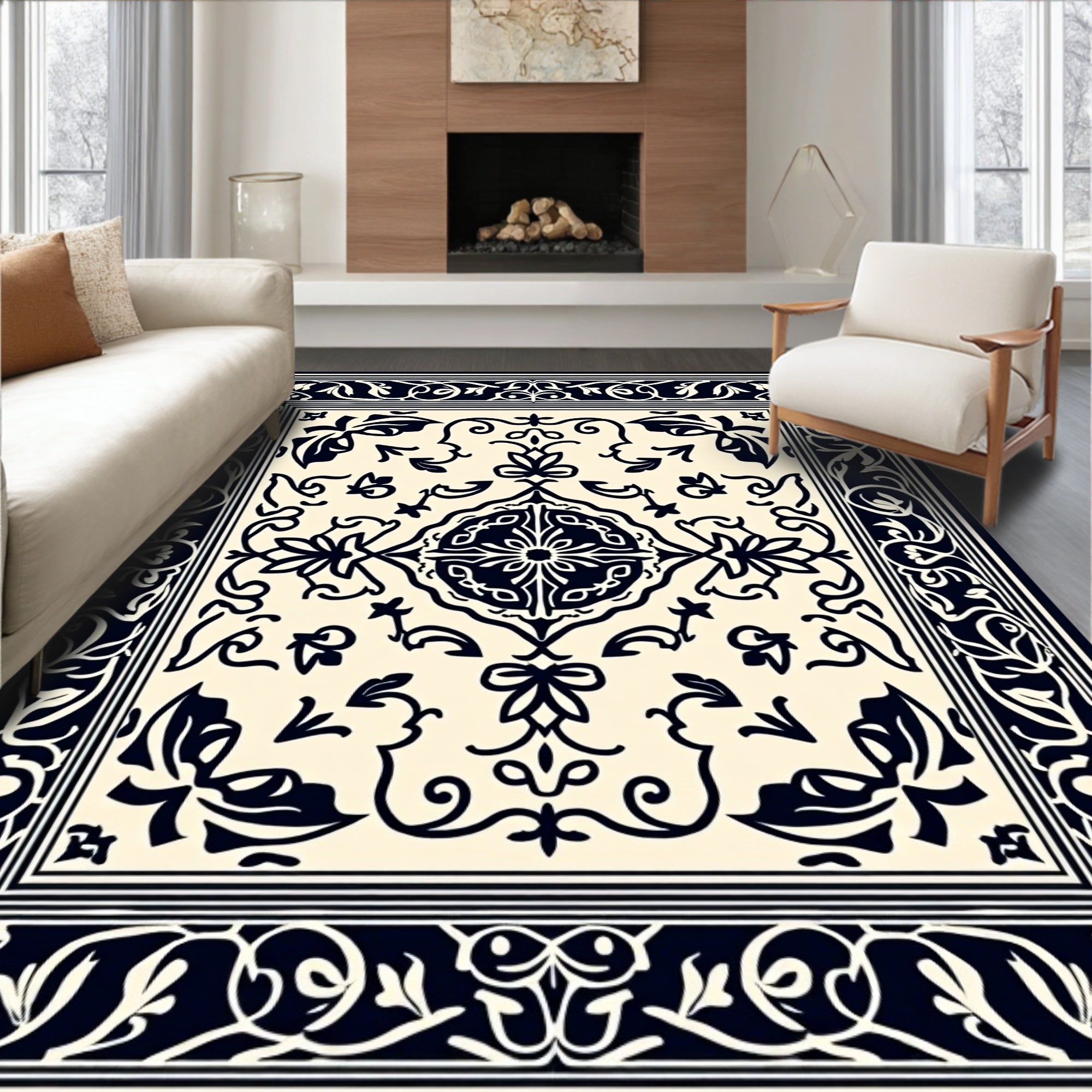 Classic Floral Scrollwork Intricate Design Rug
