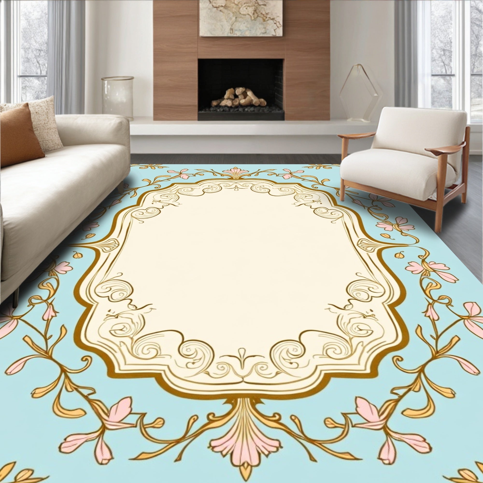 Elegant Floral Swirl Pattern Rug