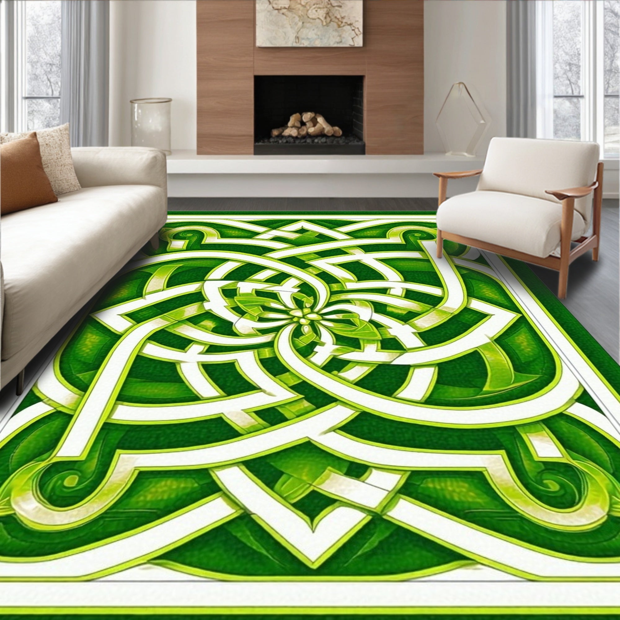 Intricate Green Knotwork Pattern Rug