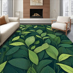 Deep Green Leaf Botanical Pattern Rug