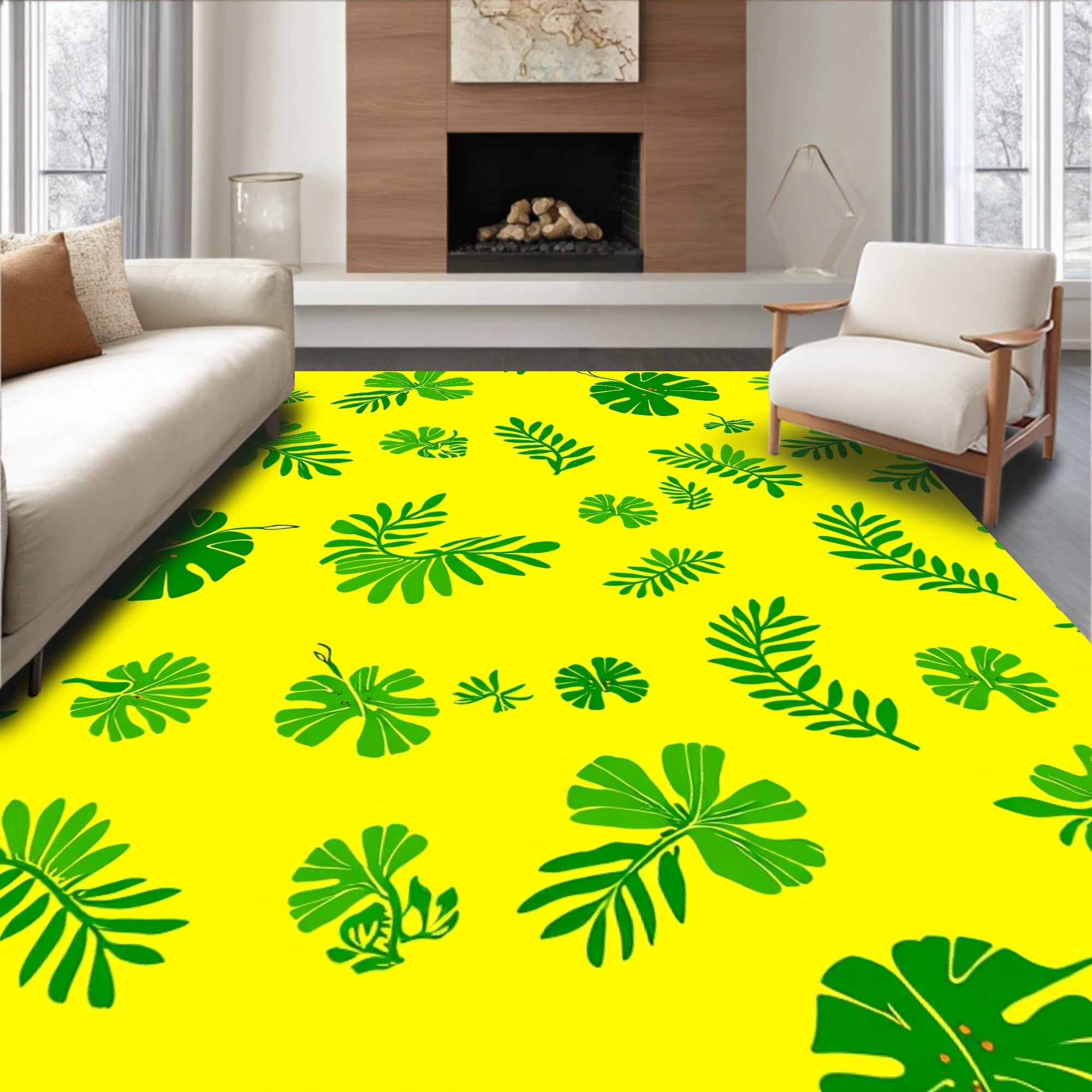 Green Leaves Tropical Pattern Rug