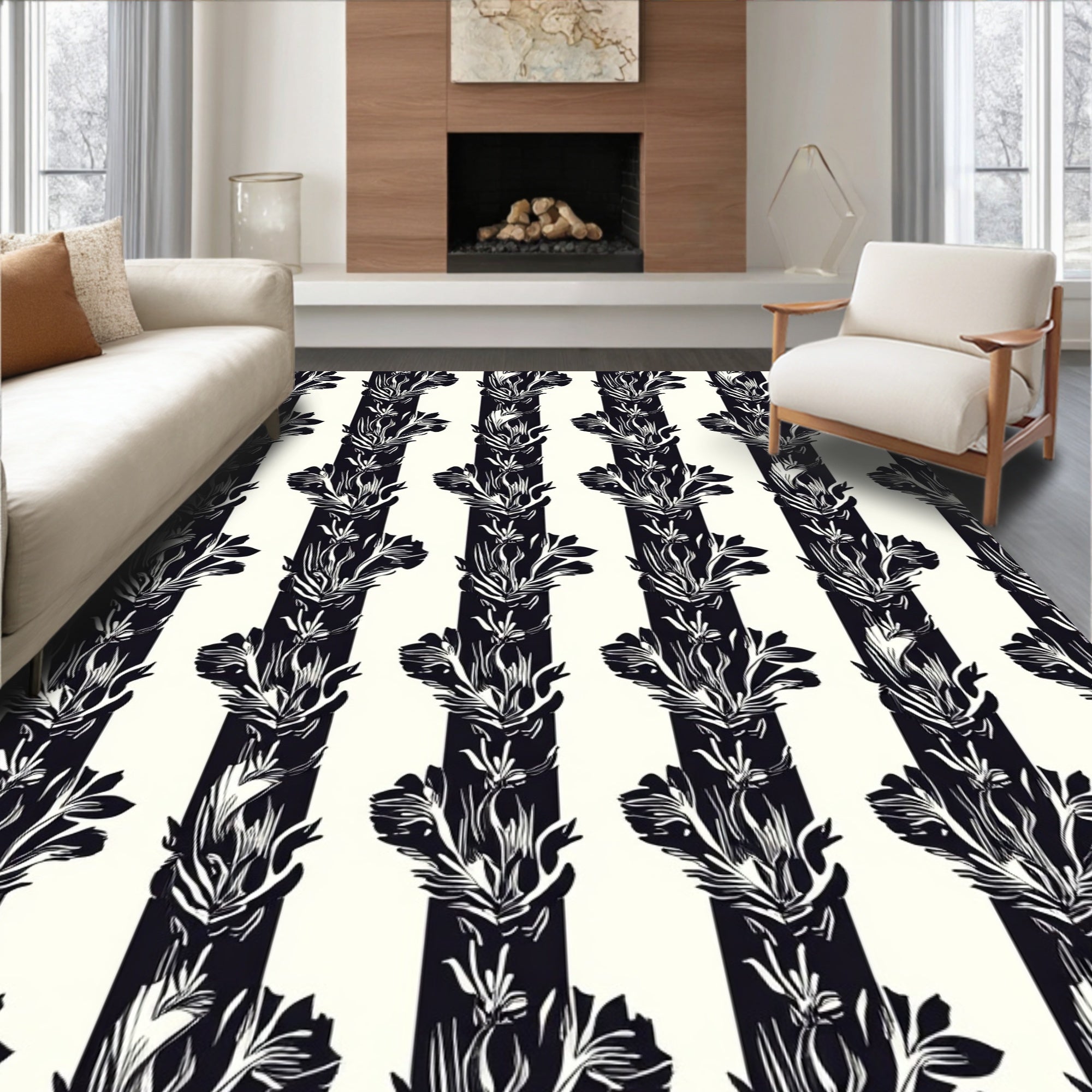 Bold Floral Stripes Design Rug