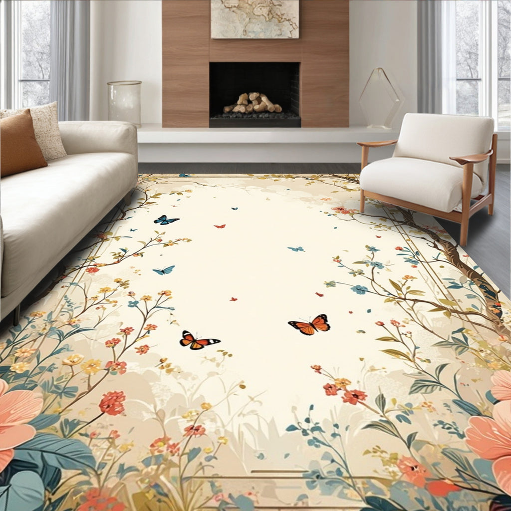 Whimsical Butterfly Floral Branch Design Rug