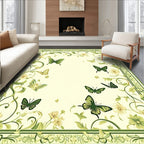 Green Butterfly Floral Scroll Pattern Rug
