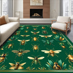 Insects Botanical Pattern Green Golden Rug