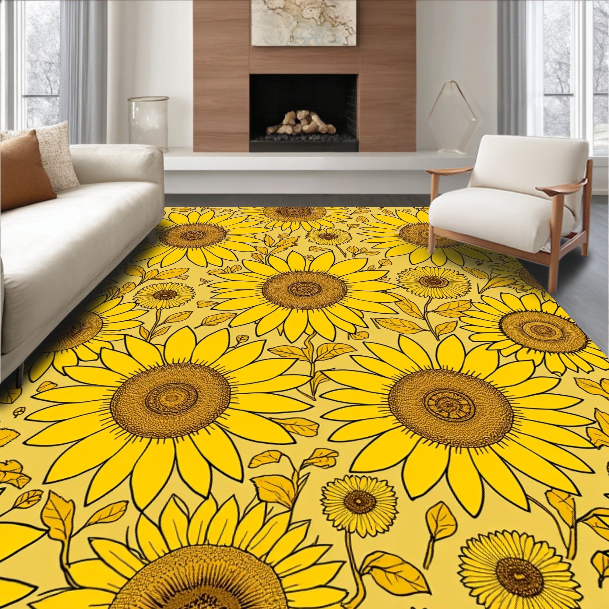 Vibrant Yellow Sunflower Pattern Design Rug