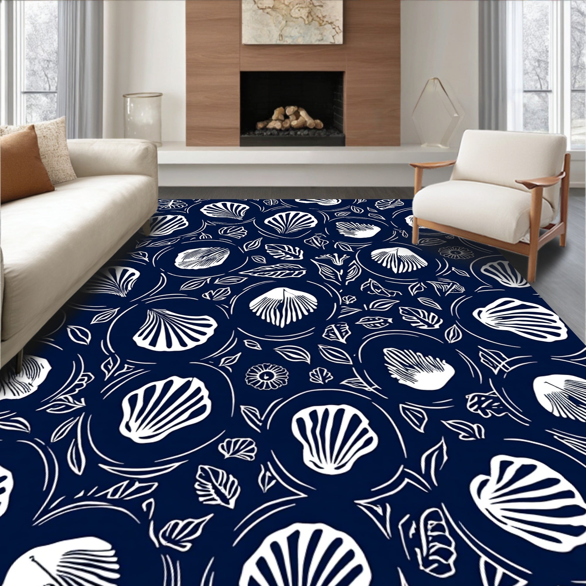 White Shell Garden Pattern Design Rug