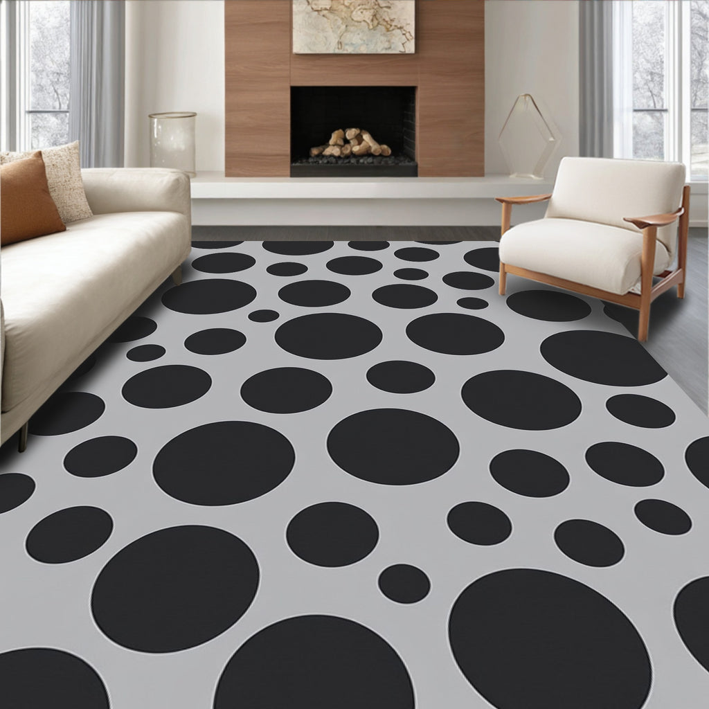 Black Gray Polka Dot Design Rug