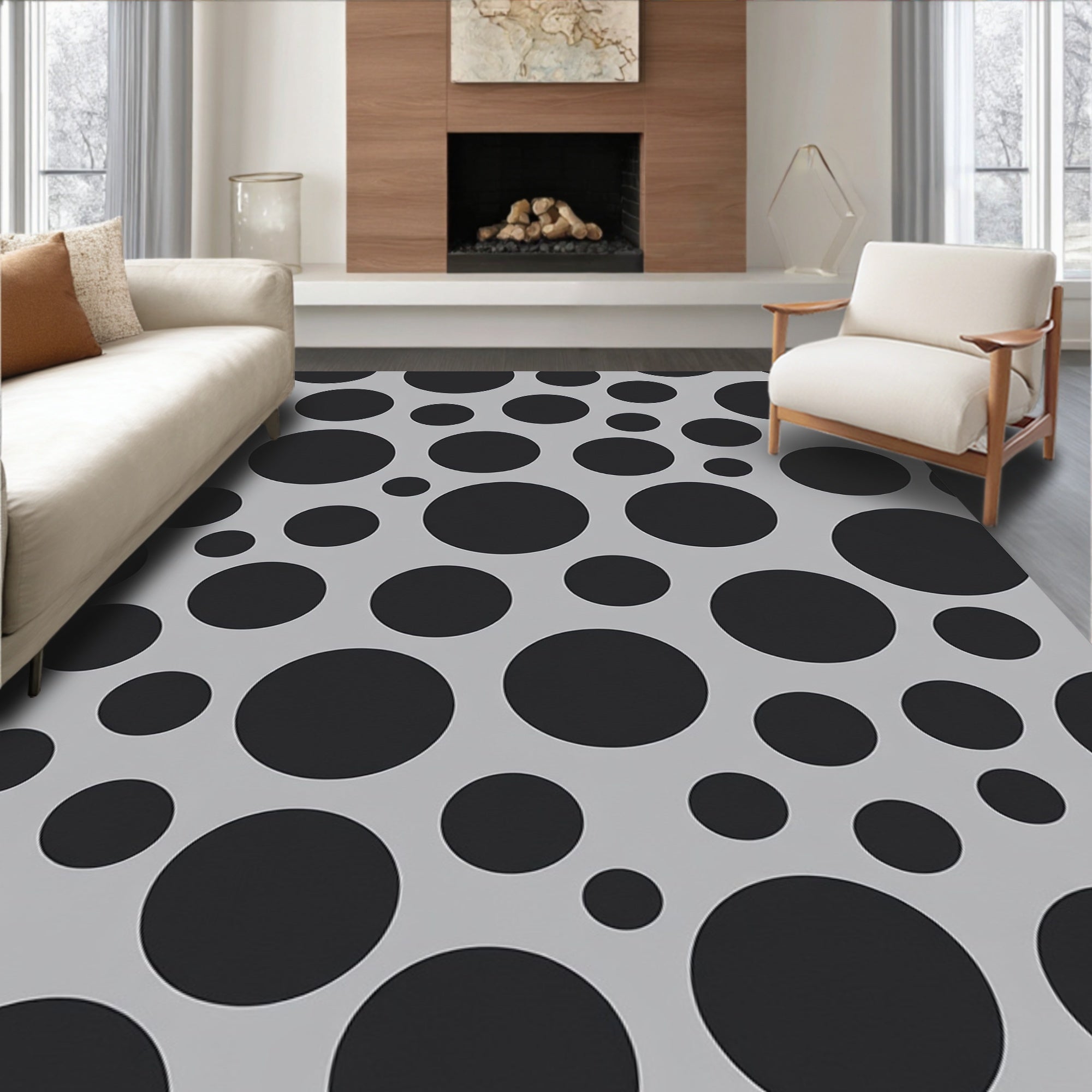Black Gray Polka Dot Design Rug