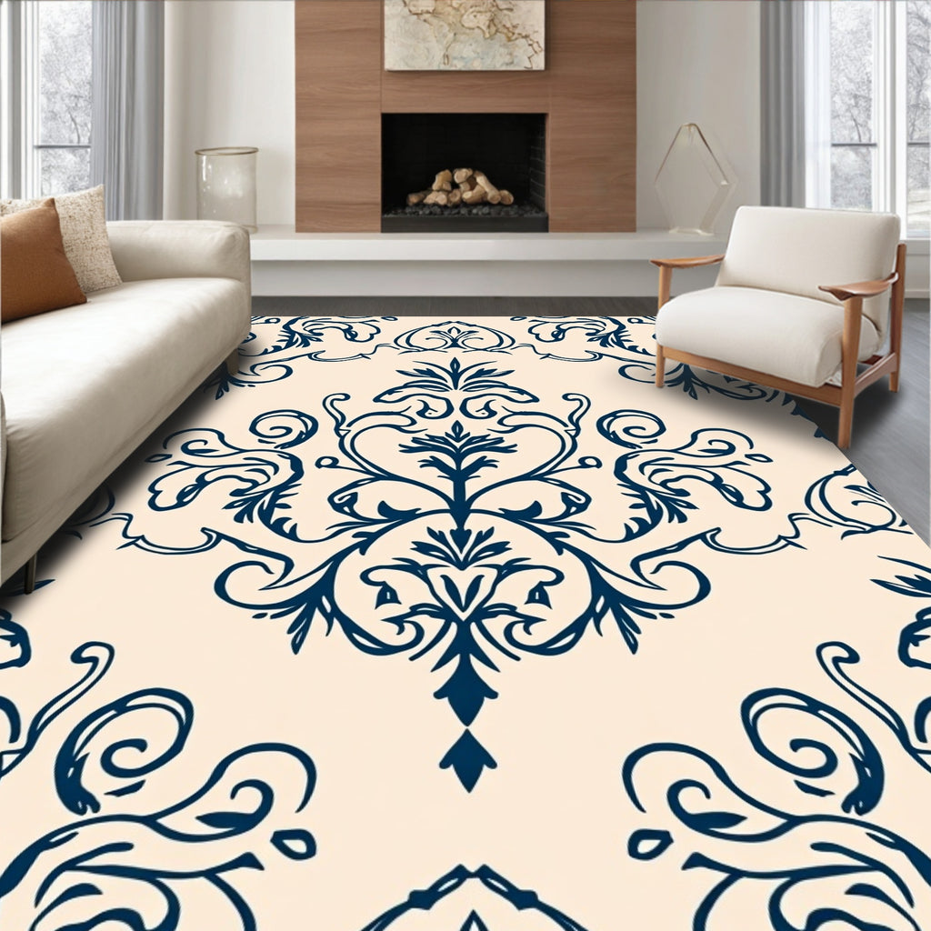 Classic Damask Swirl Motif Rug