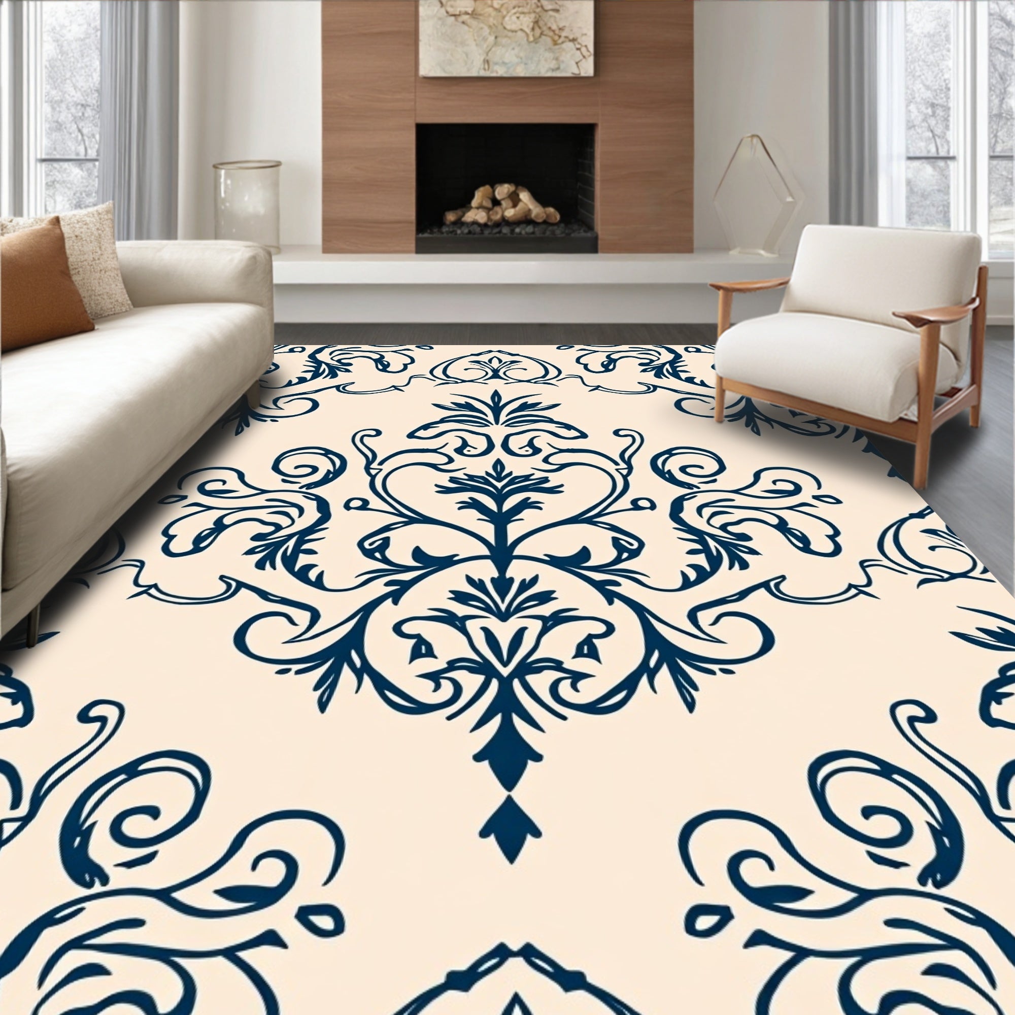 Classic Damask Swirl Motif Rug