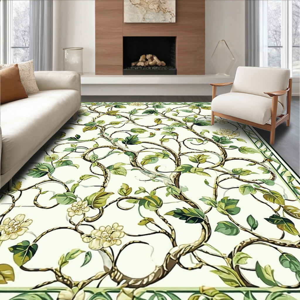 Vine Pattern With Green Floral Accents Rug