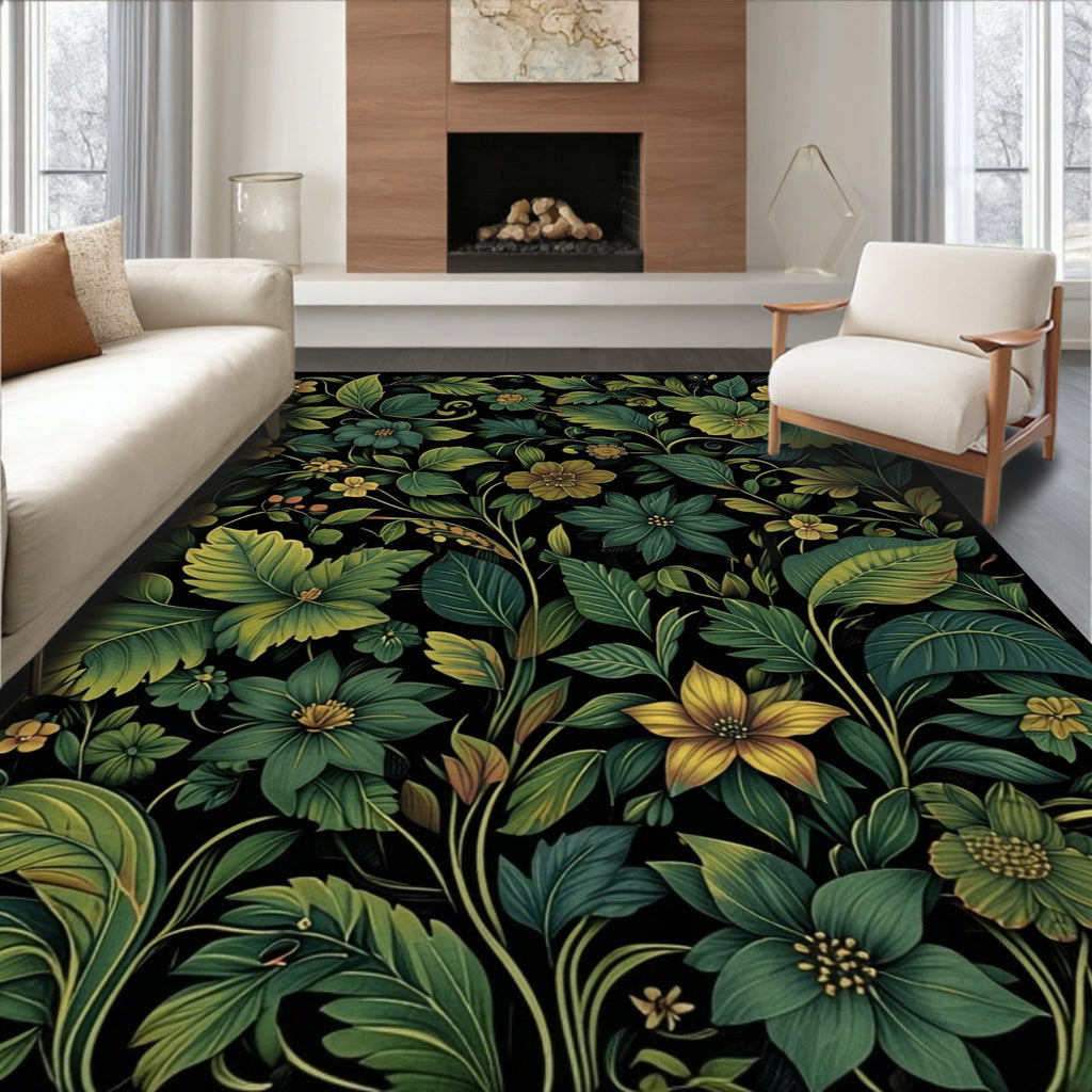 Dark Floral Vines Pattern Rug