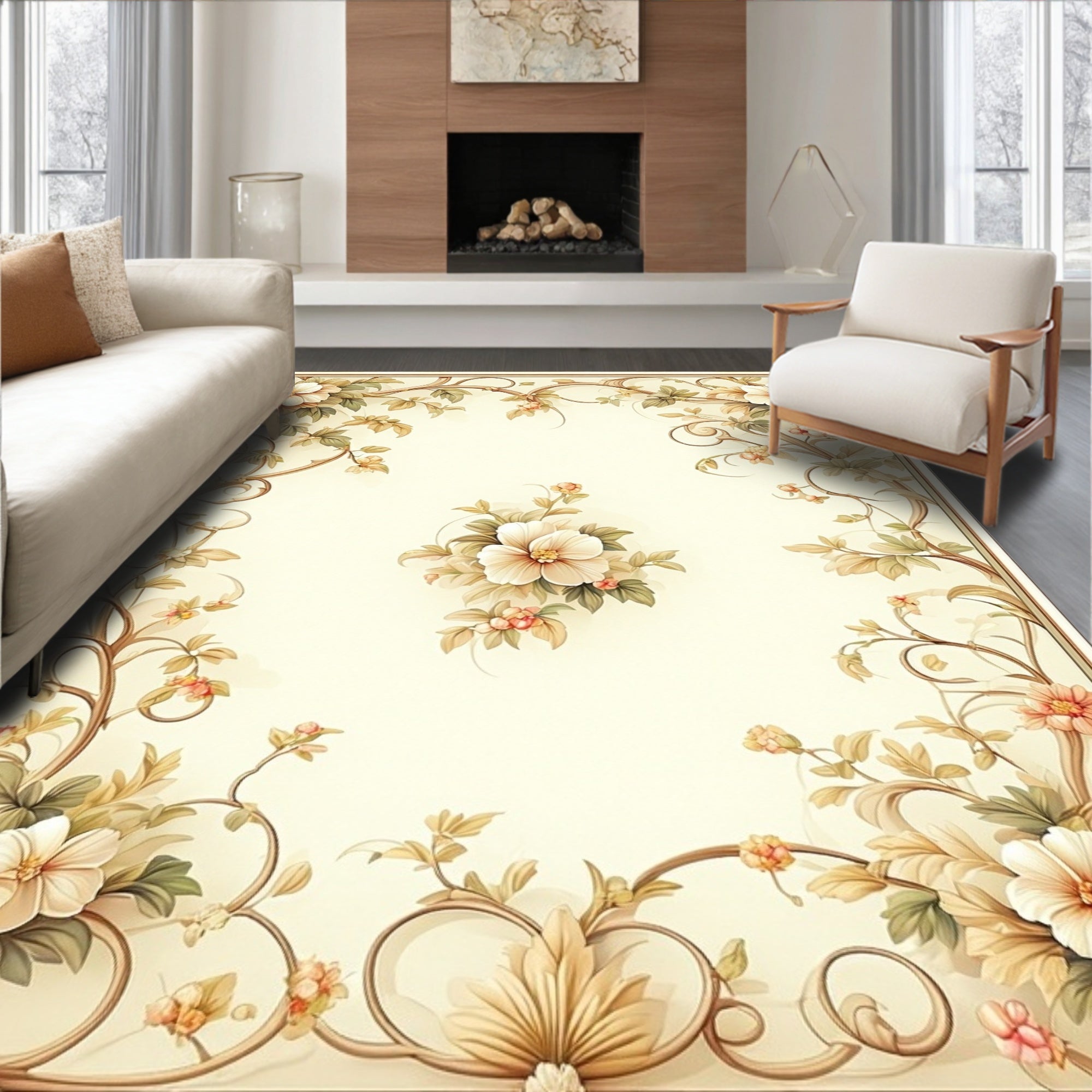 Vintage Floral Garden Vine Pattern Rug