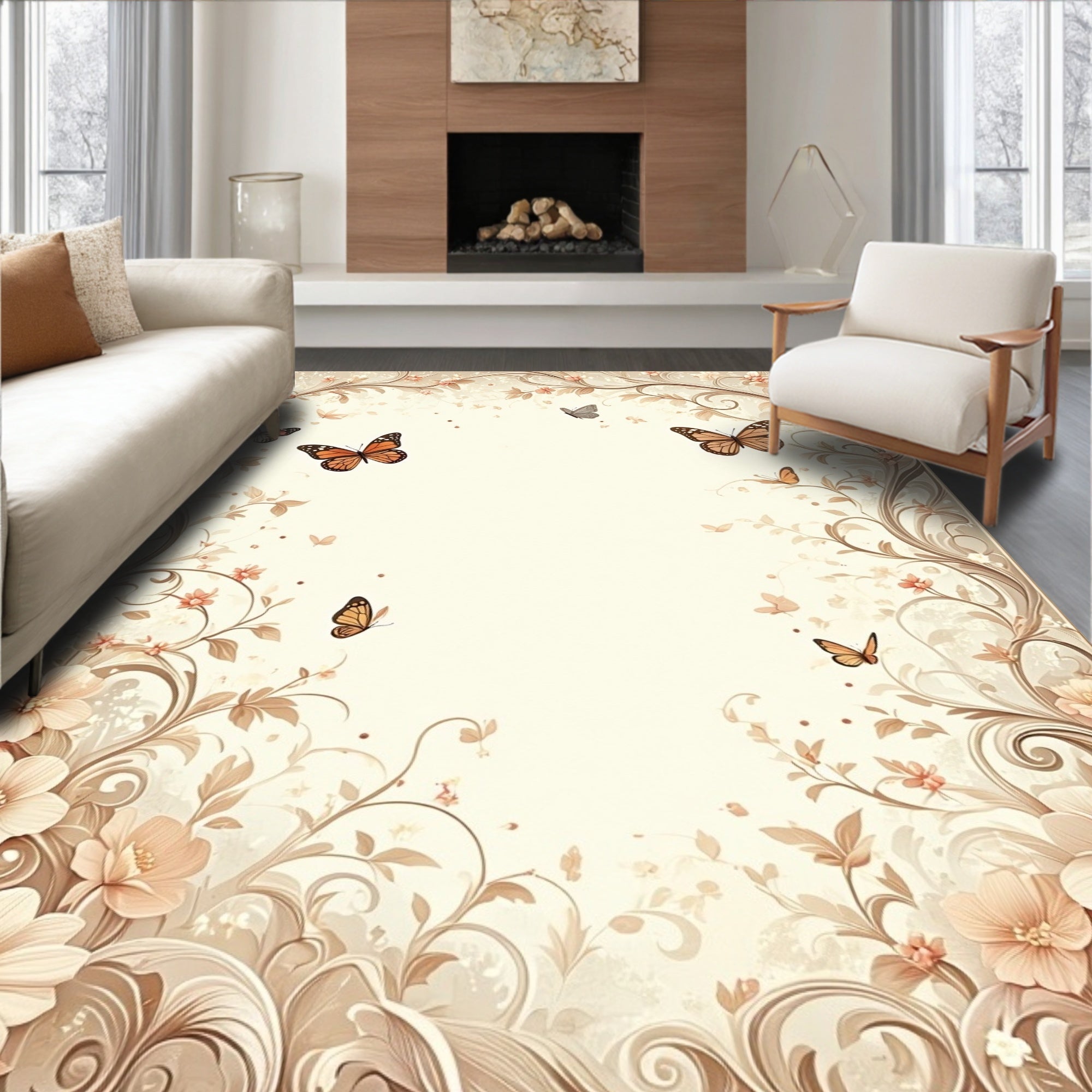 Floral Butterfly Swirl Pattern Rug